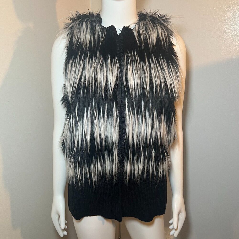 Vince Camuto Striped Shaggy Fur Vest S - Mob Wife Indie Sleaze Y2K Rockstar GF